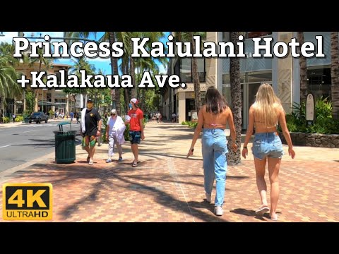 [4K] HAVAÍ Sheraton Princess Kaiulani Hotel e vistas da Avenida Kalakaua.