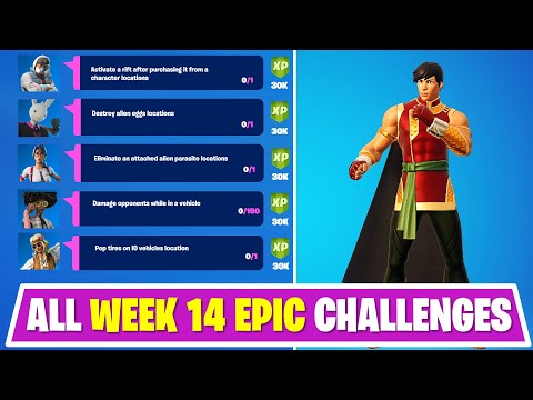 All Week 14 Epic Quest Challenges Fortnite Season 7 - Activate a rift, Destroy alien eggs, Pop tires