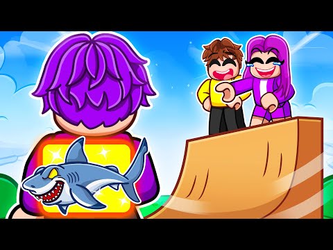 Pretending to be a NOOB in Roblox SKATEBOARD OBBY then using SHARKBOARD!