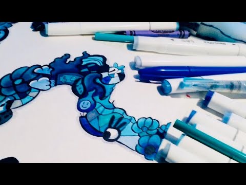 Coloring using over 78 blue art supplies!