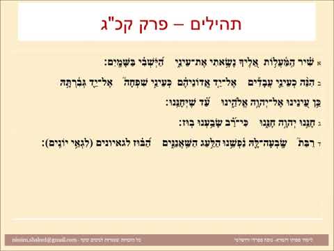 תהילים פרק קכג פסוקי דזמרא תפילת שבת  - שיר המעלות אליך נשאתי את עיני - נוסח ספרדי ירושלמי Psalm 123