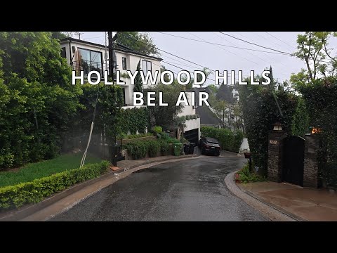 [Full Version] Driving in Rain - Hollywood Hills, Bel Air, Beverly Hills, Brentwood, Los Angeles CA