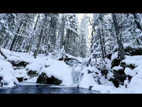 4K HDR winter waterfall sounds for sleep, relax, meditation, stress relief and study| Calming sounds