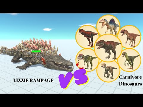 LIZZIE RAMPAGE (Remastered) vs ALL UNITS (Carnivore Dinosaurs) #02 - Animal Revolt Battle Simulator
