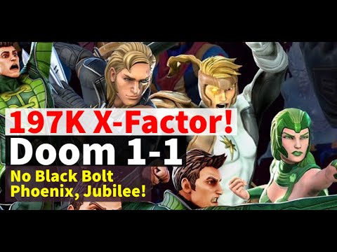 197K X-Factor! Doom 1-1 Unlock, No Jubilee, Phoenix, Black Bolt | Marvel Strike Force - Free to Play