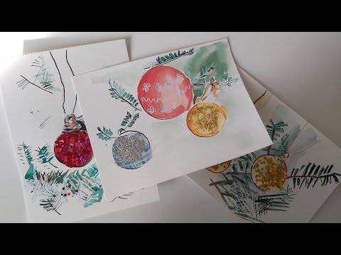 Dessin facile de boules de Noël à l’aquarelle (cartes de vœux)