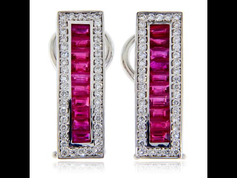 Cercei Aur Alb 14 k Bagheta Rubine Diamante Naturale - Vibratie Coloristica si Rafinament