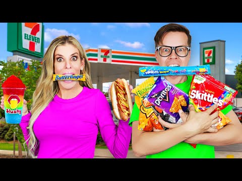 Eating Only GAS STATION FOOD for 24 Hours! Matt and Rebecca