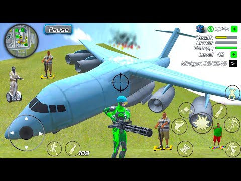 Open World Rope Frog Ninja Hero Huge Military Airplane Flying Simulator - Android Gameplay.