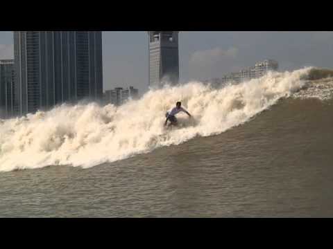 Surfing the Silver Dragon Tidal Bore, Qiatang River, China 2011