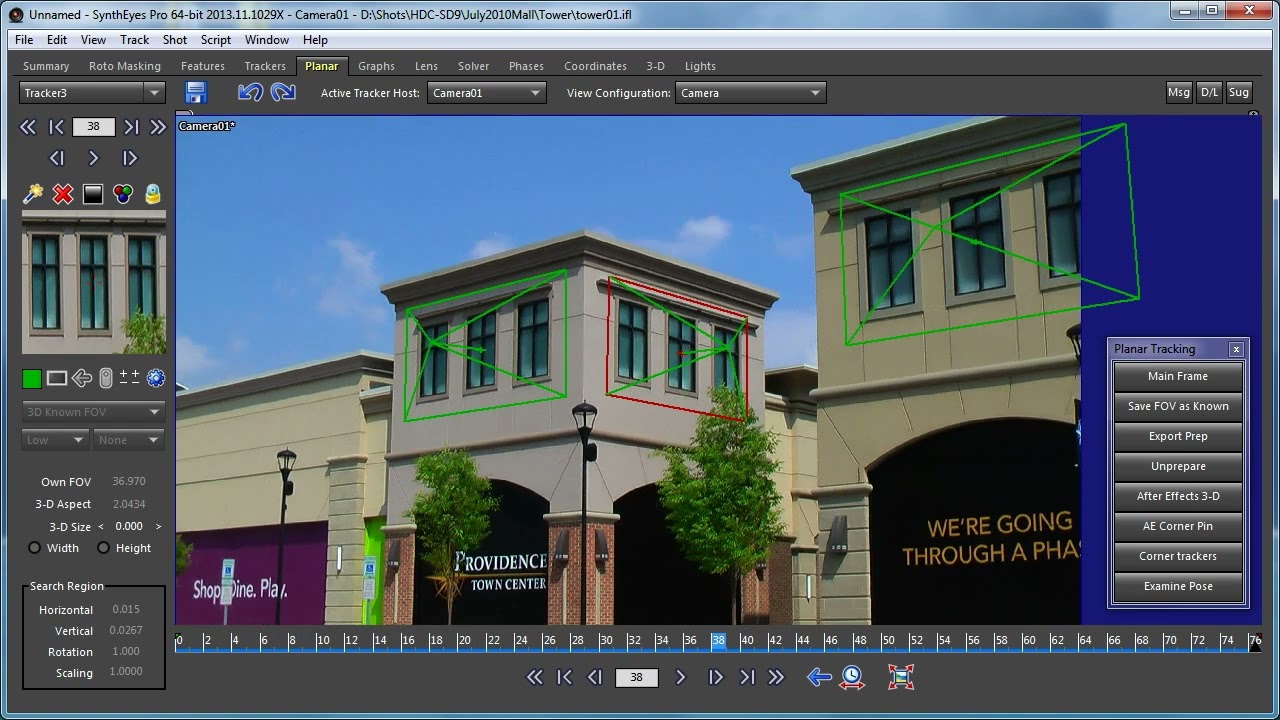 3D Planar Tracking with Multiple Trackers in SynthEyes