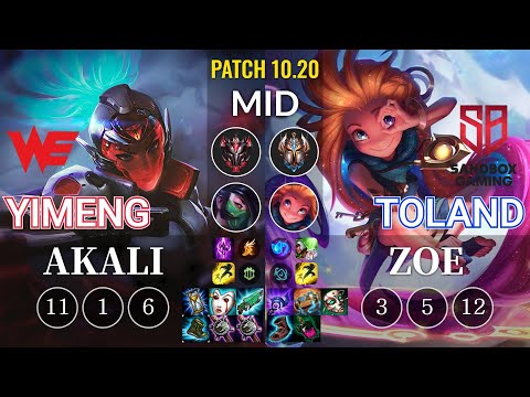 WE yimeng Akali vs SB TolanD Zoe Mid - KR Patch 10.20