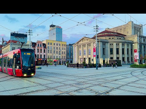 Katowice Poland , Evening in the city center【4K Walking Tour】