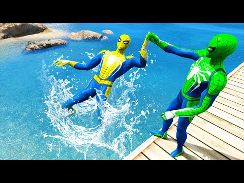 GTA 5 Water Ragdolls Green Spiderman vs Yellow Spiderman Jumps/Fails (Euphoria Physics) #6