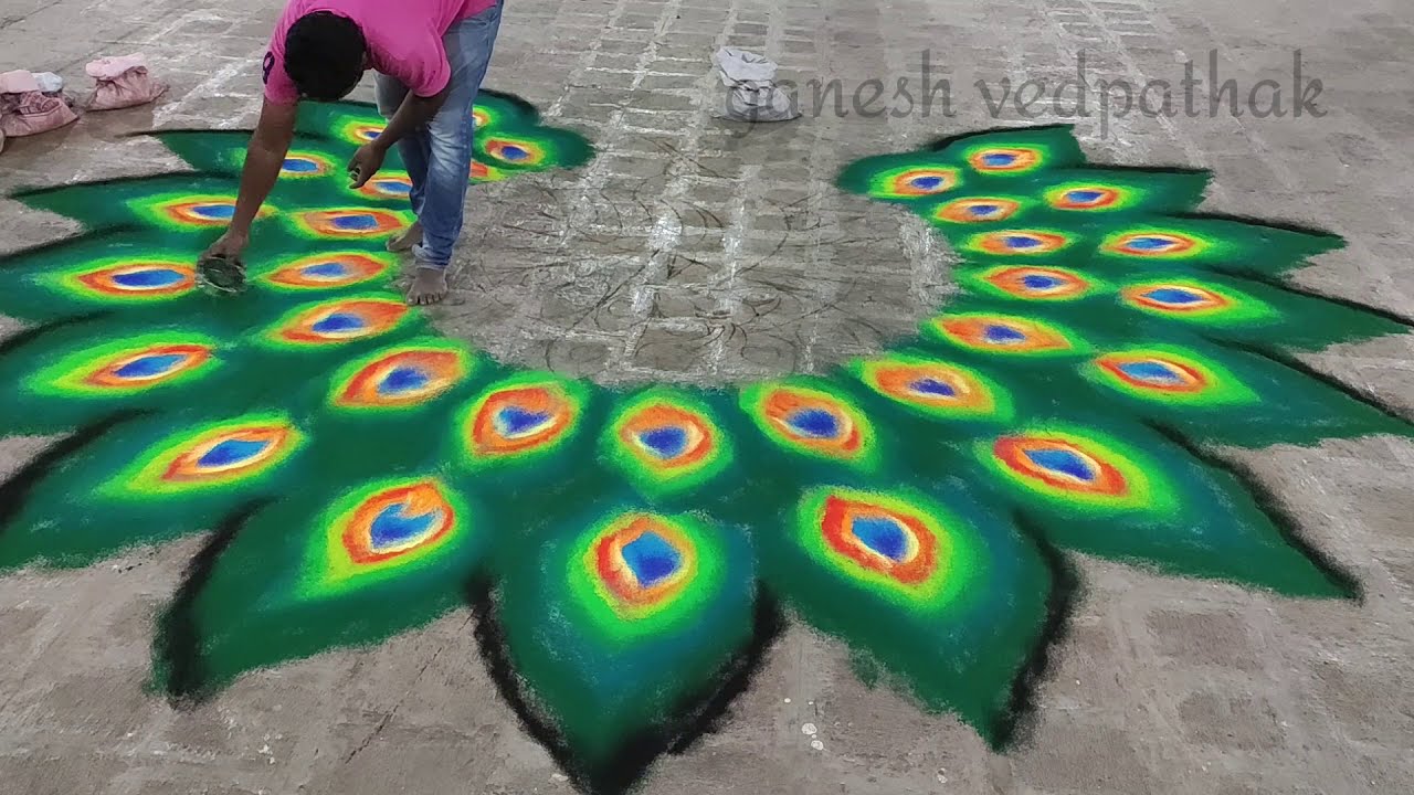 rangoli competition design big peacock by ganesh vedhapathak