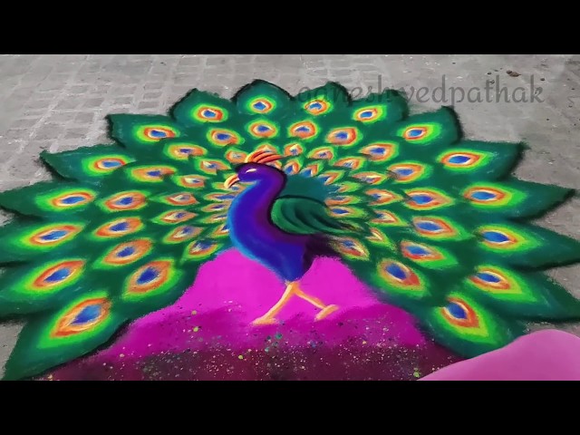 Rangoli competition design big peacock by ganesh vedhapathak