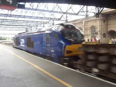 The Class 68 ‘UKLight’ DRS Plain Blue No.68029 with load of Rail Tracks passed through at Carlisle.