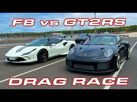 CRAZY CLOSE F8 vs GT2RS * Ferrari F8 Tributo vs Porsche GT2RS Drag Race