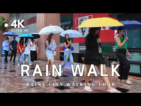 [4K] Walking in the Rain in Bustling Downtown Bangkok, Thailand