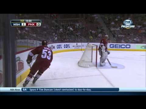 Matt Hendricks snipe wrist shot goal 1-0. Nashville Predators vs Phoenix Coyotes 10/31/13 NHL