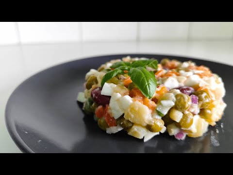 How to make russian olivier salad. The best potato salad without meat or sausage.