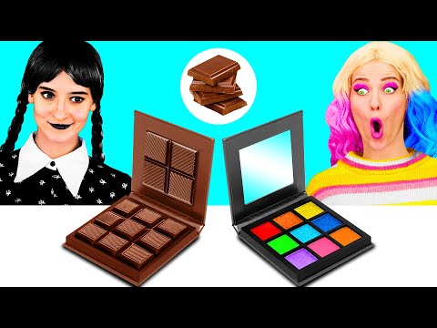 Real Food vs Chocolate Food Challenge with Wednesday Addams by PaRaRa