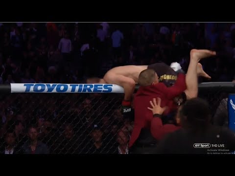 All hell breaks loose as Khabib Jumps ring to go after Dillon Danis Mcgregor vs Khabib 2018