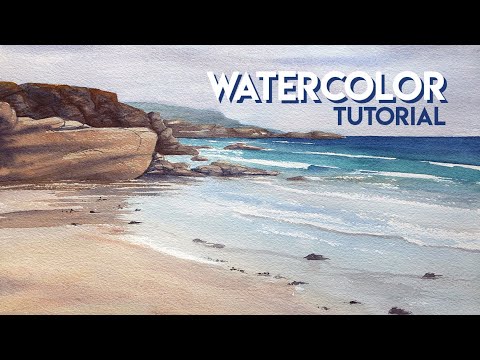 How to paint a BEACH with wet sand reflections ✶ WATERCOLOR tutorial