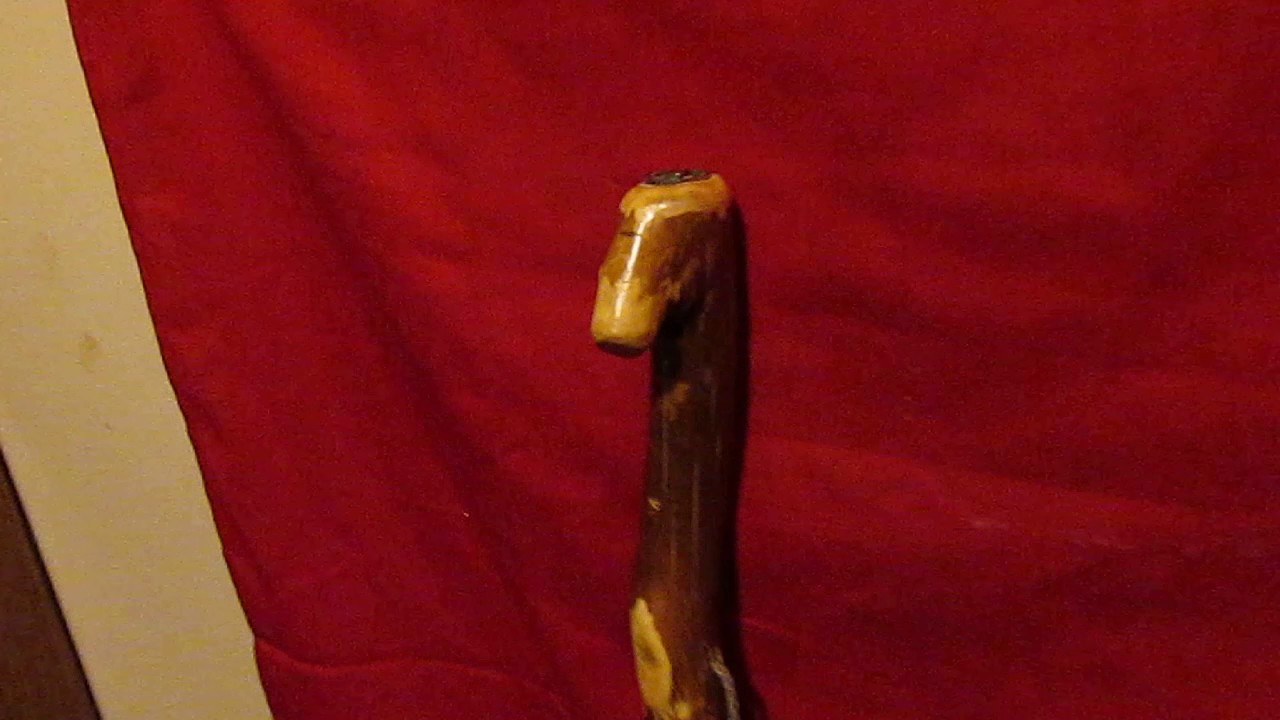 Cherry walking stick, with slightly curved handle for added stability when standing