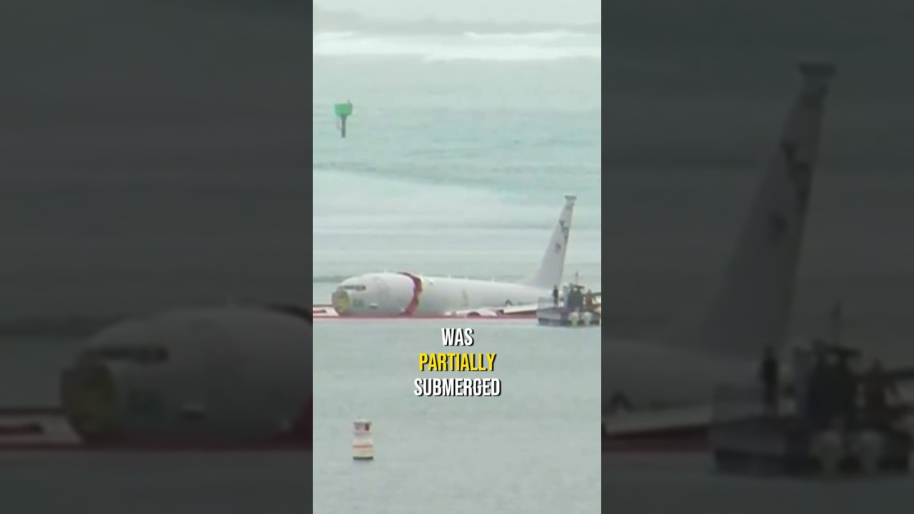 Navy spy plane overshoots runway in Hawaii, ends up in bay #shorts