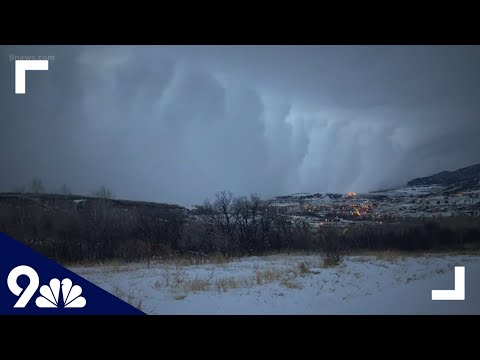 Snow squalls of 90 mph wind storm in Colorado