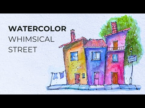 Easy to Paint Watercolor Idea: Whimsical Colorful House