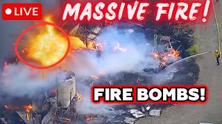 Breaking: FIRE BALLS! Massive Fire Burning Land & Buildings Near Tesla Road, Livermore – Live
