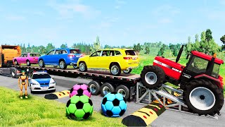 Flatbed Truck McQueen | Transportation with Truck - Pothole vs Car #124 | BeamNG.Drive Gameplay