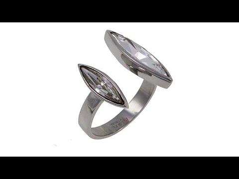 Stately Steel MarquiseShaped 2Crystal OpenDesign Ring