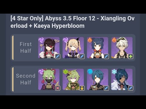 [4 Star Teams] Abyss 3.5 Floor 12 - Xiangling Overload + Kaeya Hyperbloom (CC Tutorial)