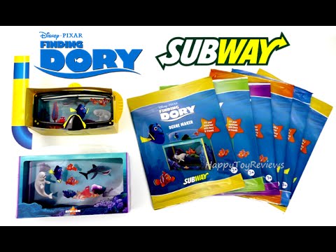 2016 SUBWAY DISNEY PIXAR FINDING DORY MOVIE KIDS MEAL TOYS SET 6 RESTAURANT TOY COLLECTION REVIEW Video