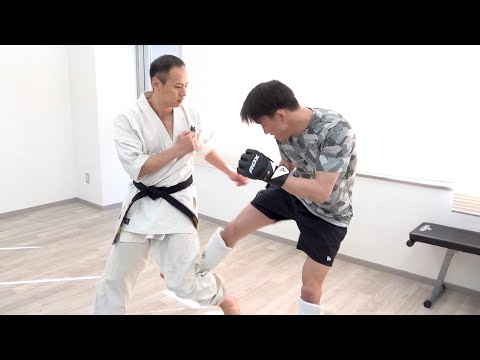 15年前からカーフキックを熟練している空手家の纐纈卓真さんから極意を学んできた