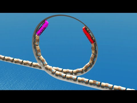 Trains Vs Impossible Loop Rail Tracks Crossover - BeamNG.Drive