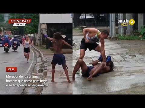 Vídeo: Morador de rua chama homem que corria para briga e se arrepende amargamente.