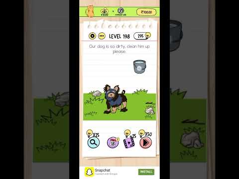 Brain Test Level 198 walkthrough Solution Our dog is so dirty.Clean him up please