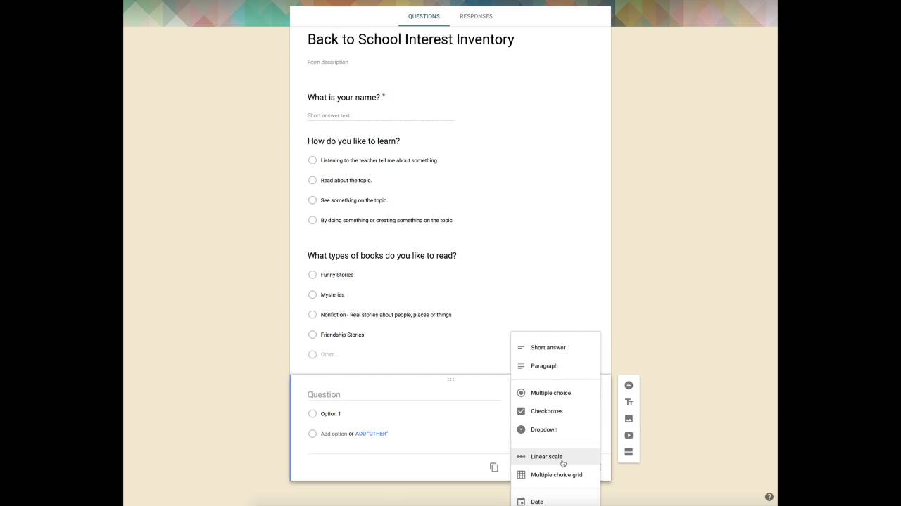 Google Form - Back to School Inventory