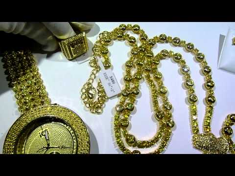 LEMONADE COMBO #4 Lab Made YELLOW Diamond Watch+Rosary+Ring+Earrings -Gucci Mane jewelry