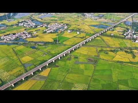 Trem de alta velocidade atravessando o campo, condado de Nanchang, província de Jiangxi