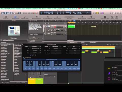 Drum Machine Designer, Note Repeat, Spot Erase, Smart Quantize und Pianorolle in Logic 10.1