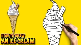 How to draw an Ice Cream Cone - Summer Drawings - Easy step-by-step drawing tuturial