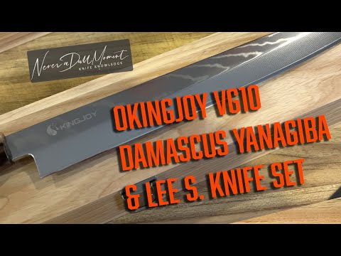 OKINGJOY - Lee S. Knife Set - VG10 Damascus Yanagiba, Nakiri, Carving knife, Utility knife