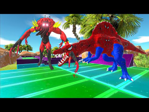 SCOURGE VS SPIDERMAN SPINOSAURUS OASIS DEATH RUN-Animal Revolt Battle Simulator