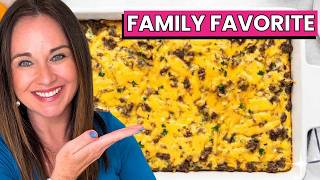 $10 Breakfast Tater Tot Casserole that feeds 10 people!