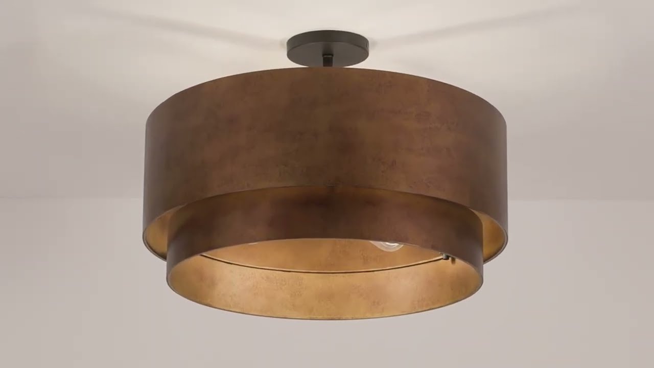 Video1 of Possini Euro Julian 22" Rustic Bronze Metal Drum 4-Light Ceiling Light